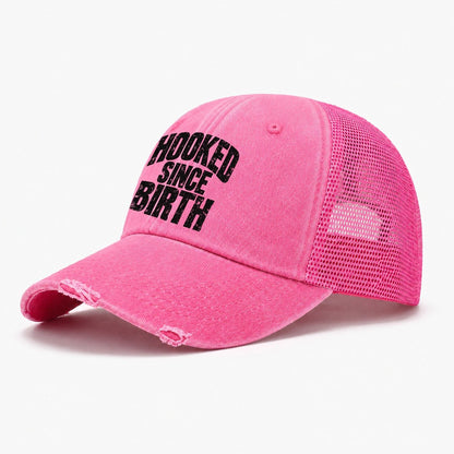 Hooked Since Birth Fishing Club Washed Trucker Hat – Rose