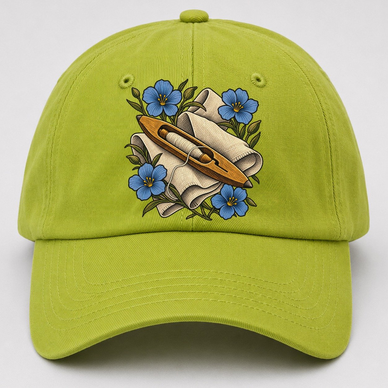 Ulster Linen Shuttle And Flax Uk Culture Heritage Baseball Cap – Fluorescent Green