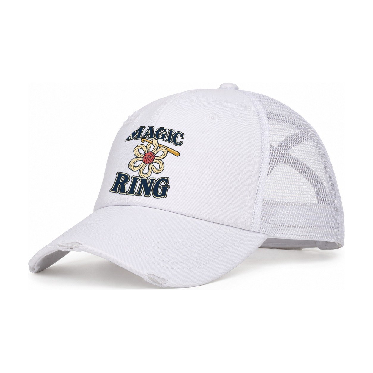 Magic Ring Yarn Crafts Women's Ponytail Trucker Hat – White White
