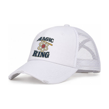Magic Ring Yarn Crafts Women's Ponytail Trucker Hat – White White