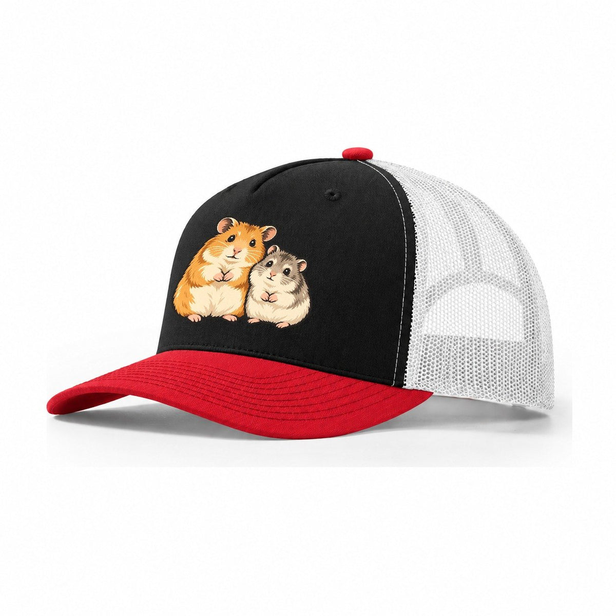 Hamster Sisters Small Pet Logos Trucker Hat – Black Red White
