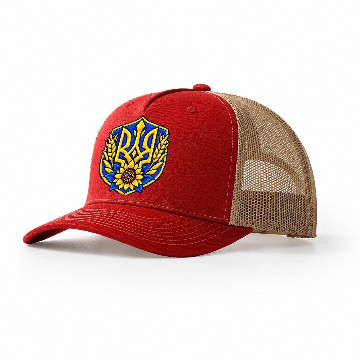 Ukraine Minimal Emblem Country Logos Trucker Hat – Red Khaki