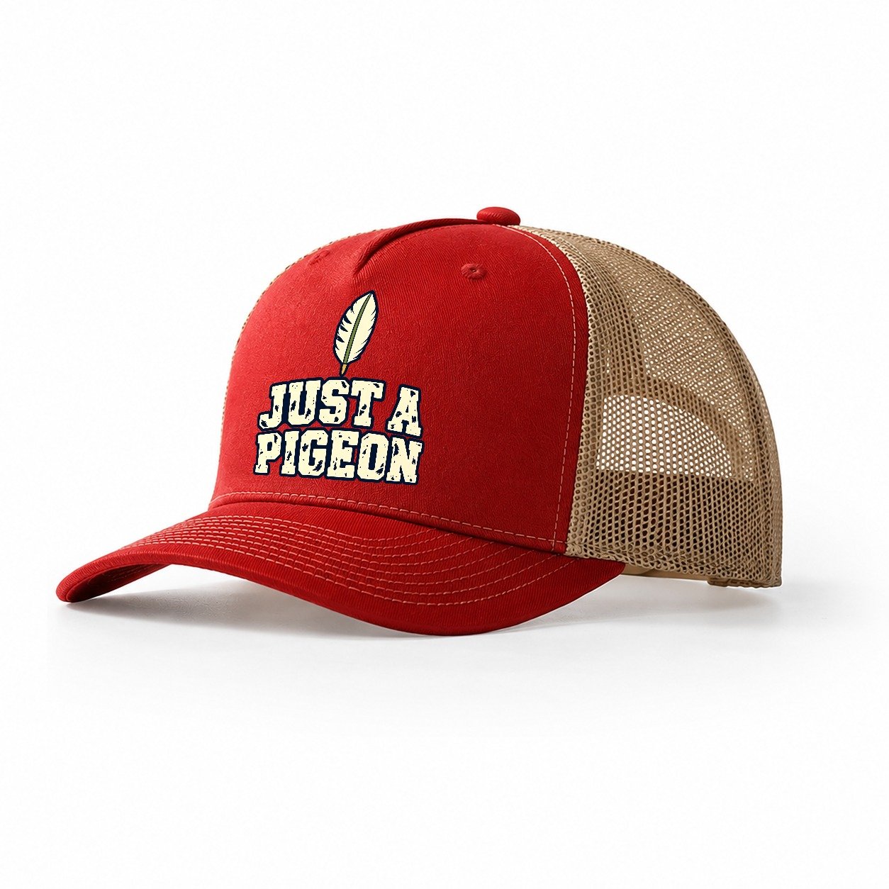 Just A Pigeon Birdwatching Trucker Hat – Red Khaki