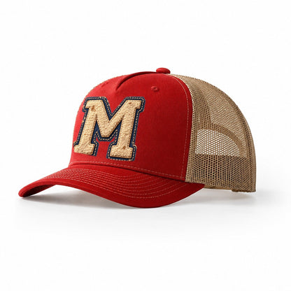 Varsity Chenille M Monogram Trucker Hat – Red Khaki