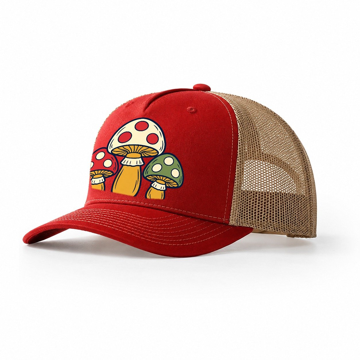 Felted Mushroom Trio Yarn Crafts Trucker Hat – Red Khaki