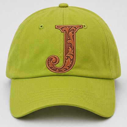 Tooled Leather J Monogram Baseball Cap – Fluorescent Green