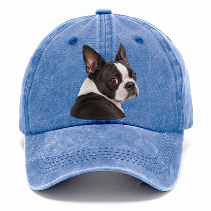 Boston Terrier Over The Shoulder Character Club Classic Cap – Summer Sky