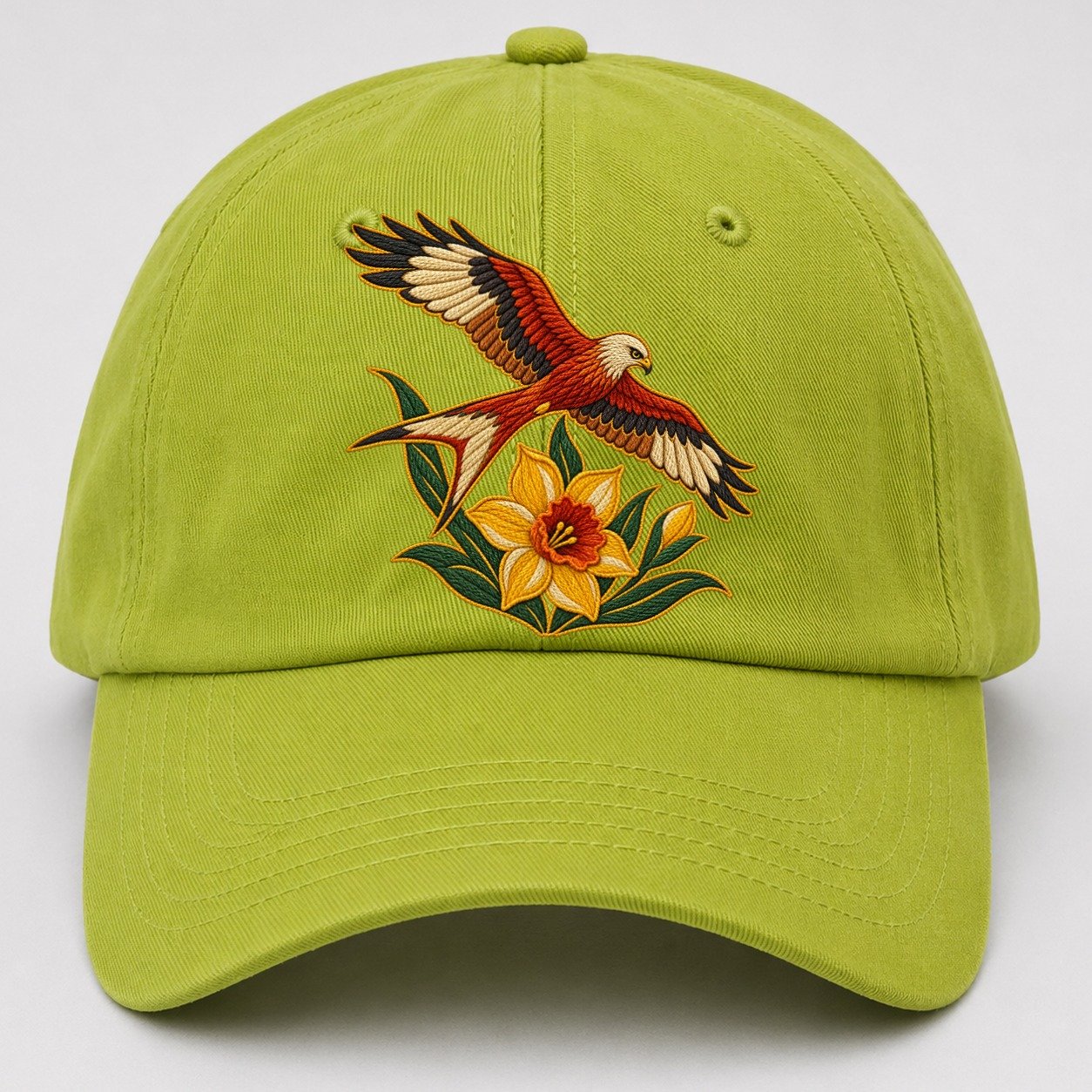 Welsh Daffodil And Red Kite Uk Culture Heritage Baseball Cap – Fluorescent Green