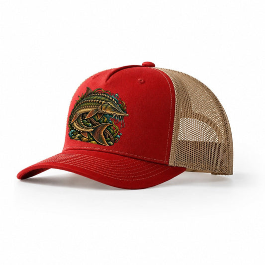 Lake Sturgeon Armor Fishing Club Trucker Hat – Red Khaki