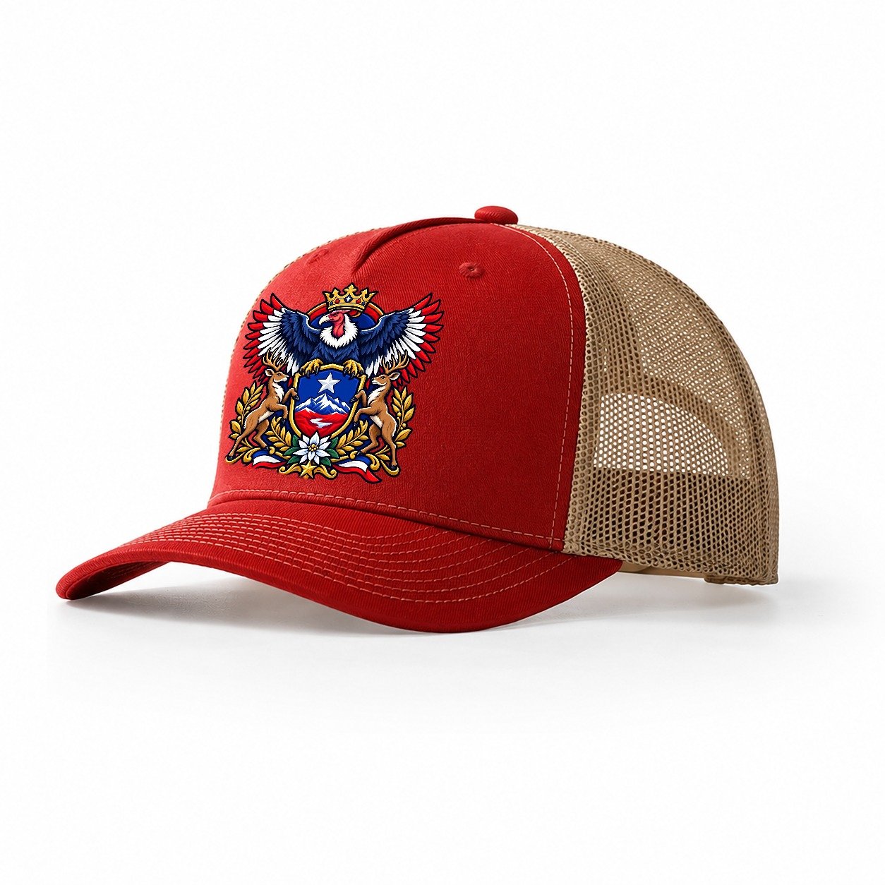 Chile Heraldic Crest Country Logos Trucker Hat – Red Khaki