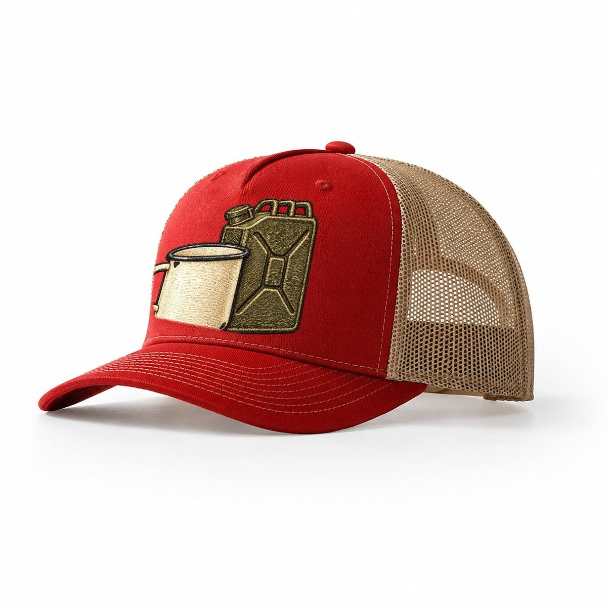 Enamel Camp Mug And Fuel Can Off Roading And Overlanding Trucker Hat – Red Khaki