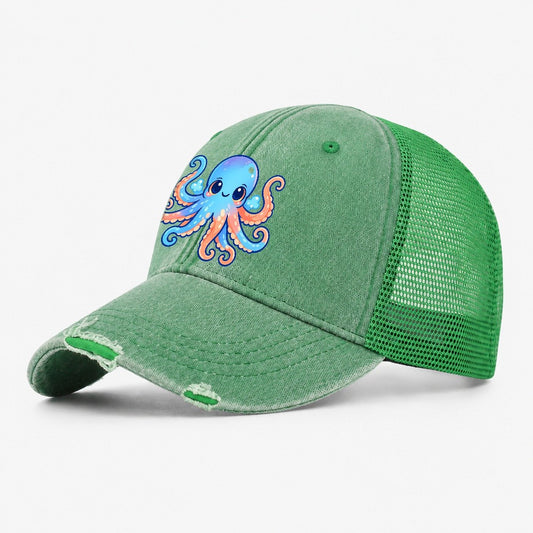 Octopus Opposite Visual Style Washed Trucker Hat – Ink Green