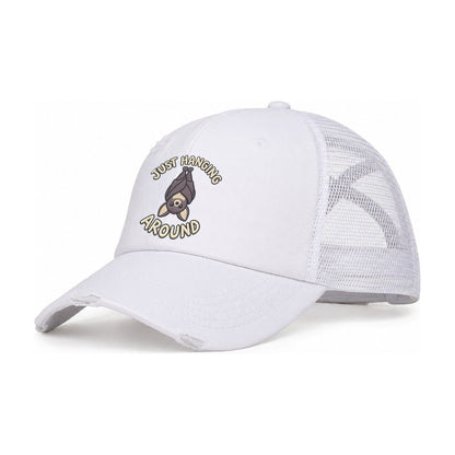 Bat Animal Puns Women's Ponytail Trucker Hat – White White