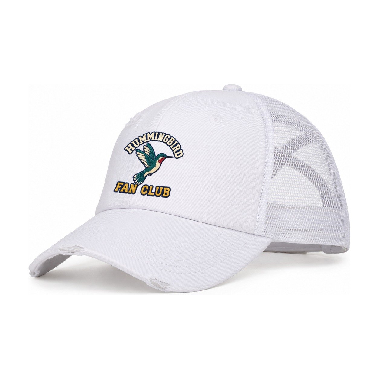 Hummingbird Fan Club Women's Ponytail Trucker Hat – White White