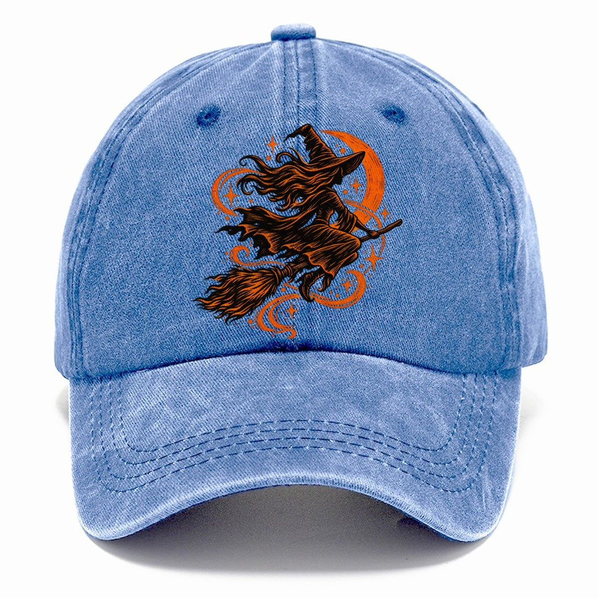 Woodcut Witch Riding Broomstick Classic Cap – Summer Sky