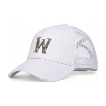 Wildflower W Monogram Women's Ponytail Trucker Hat – White White