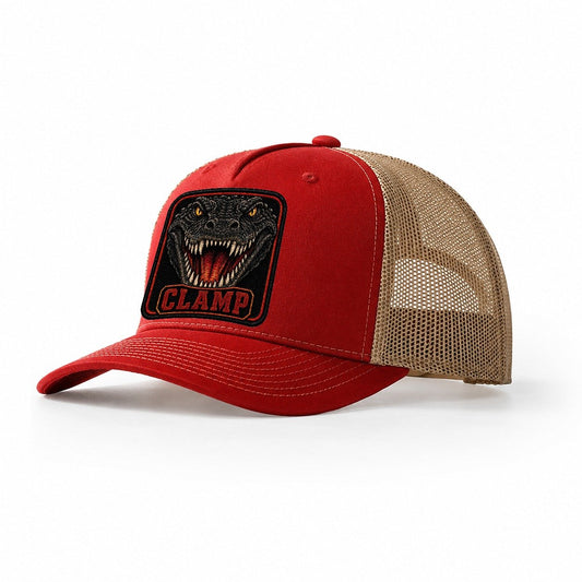 Alligator Clamp Badge Trucker Hat – Red Khaki