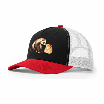 Ferret And Hamster Hello Small Pet Logos Trucker Hat – Black Red White