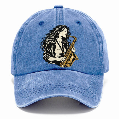 Woman Playing Saxophone Classic Cap – Summer Sky