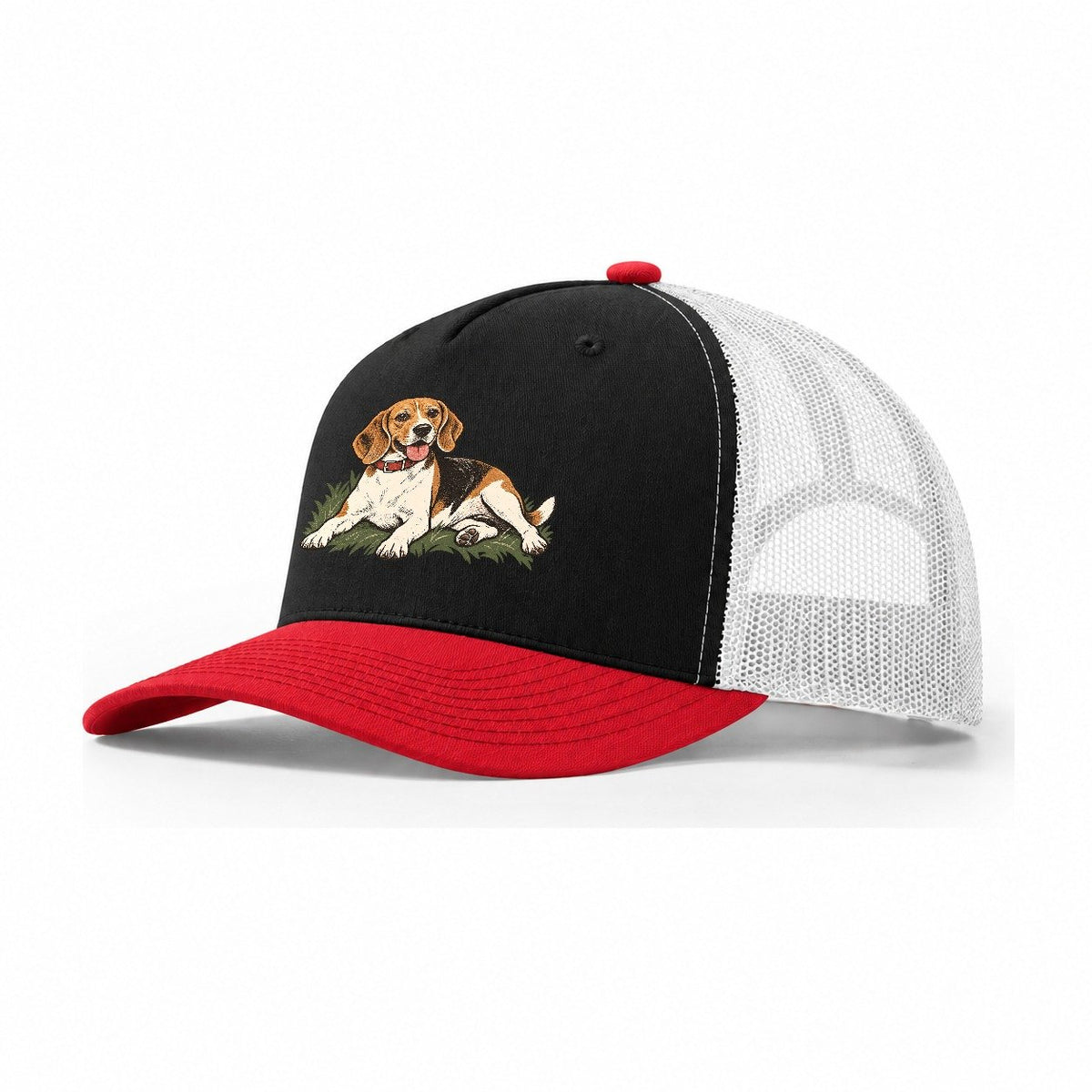 Beagle in Grass Trucker Hat – Black Red White