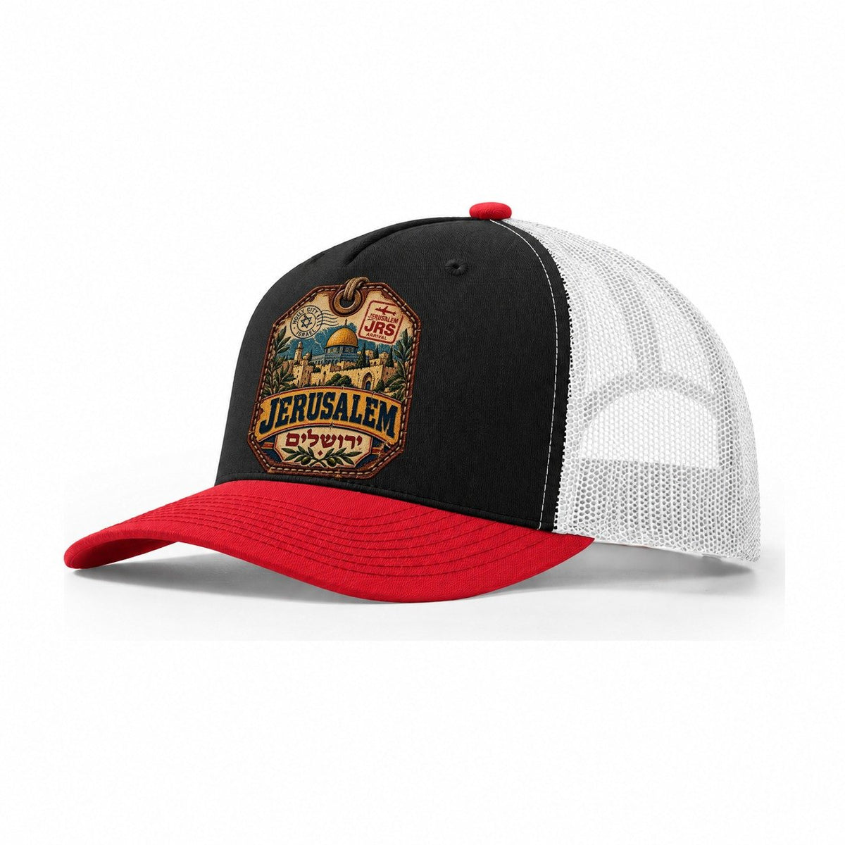 Jerusalem Luggage Label Jerusalem Trucker Hat – Black Red White