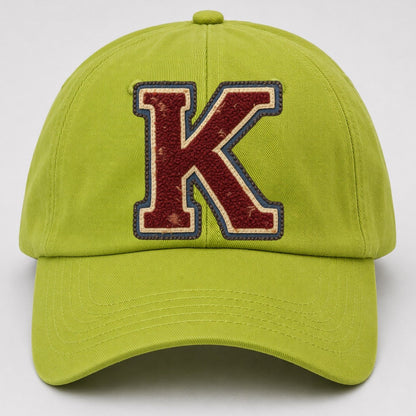 Varsity Chenille K Monogram Baseball Cap – Fluorescent Green