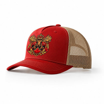 Canada Heraldic Crest Country Logos Trucker Hat – Red Khaki