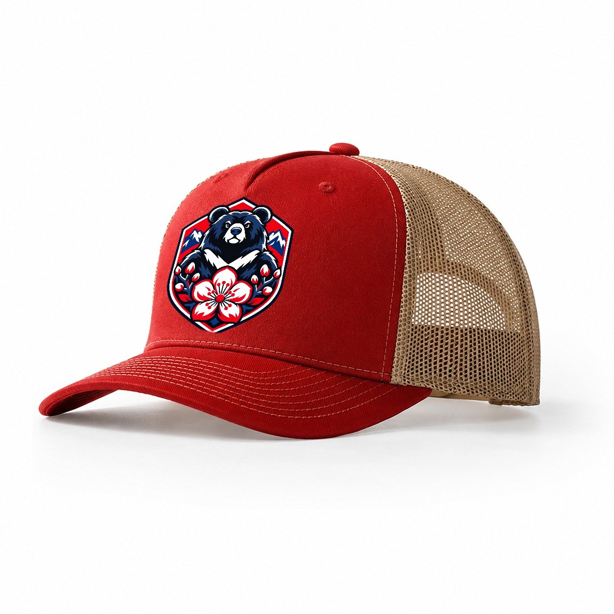 Taiwan Minimal Emblem Country Logos Trucker Hat – Red Khaki