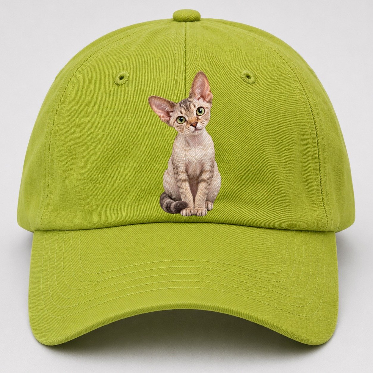 Devon Rex Seated Portrait Realistic Cat Portrait Baseball Cap – Fluorescent Green