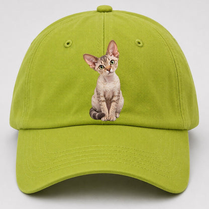 Devon Rex Seated Portrait Realistic Cat Portrait Baseball Cap – Fluorescent Green