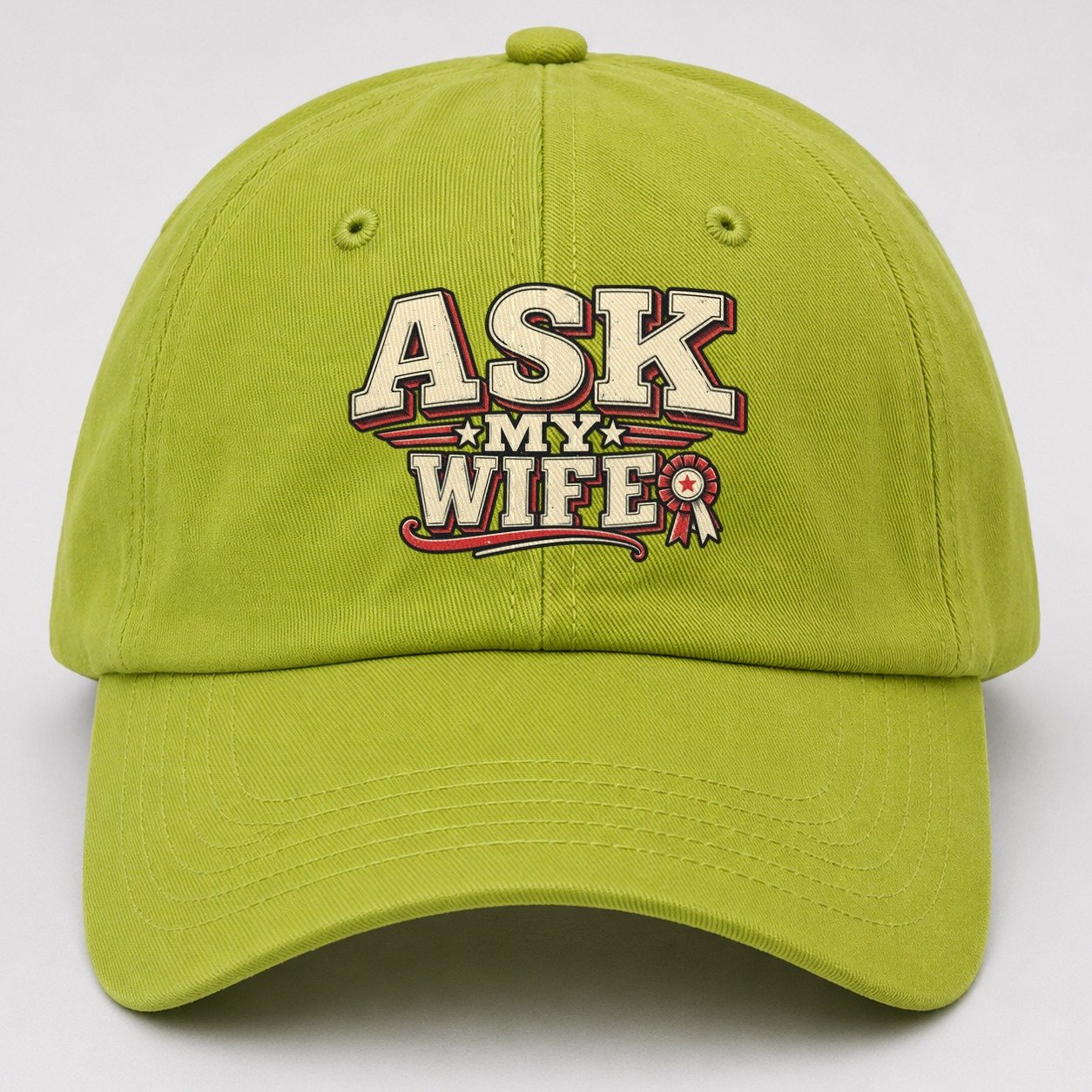 Ask My Wife American Wit Baseball Cap – Fluorescent Green