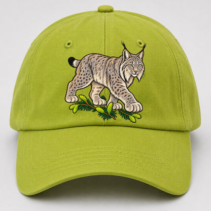 Canada Lynx And Spruce Tips Canada Cultural Icons Baseball Cap – Fluorescent Green