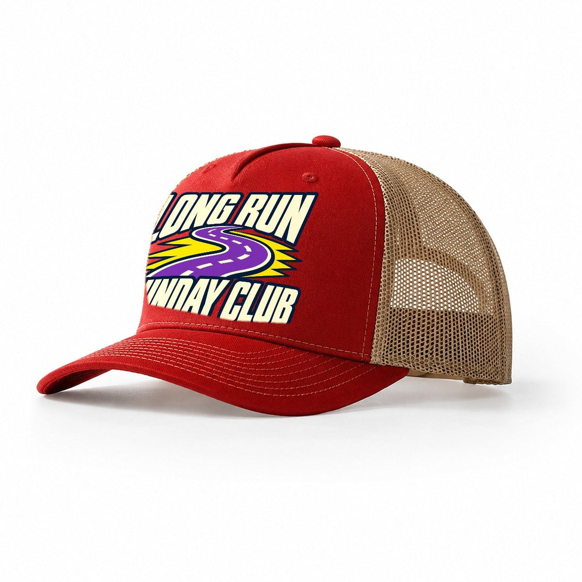 Long Run Sunday Club 90S Running Clubs Trucker Hat – Red Khaki