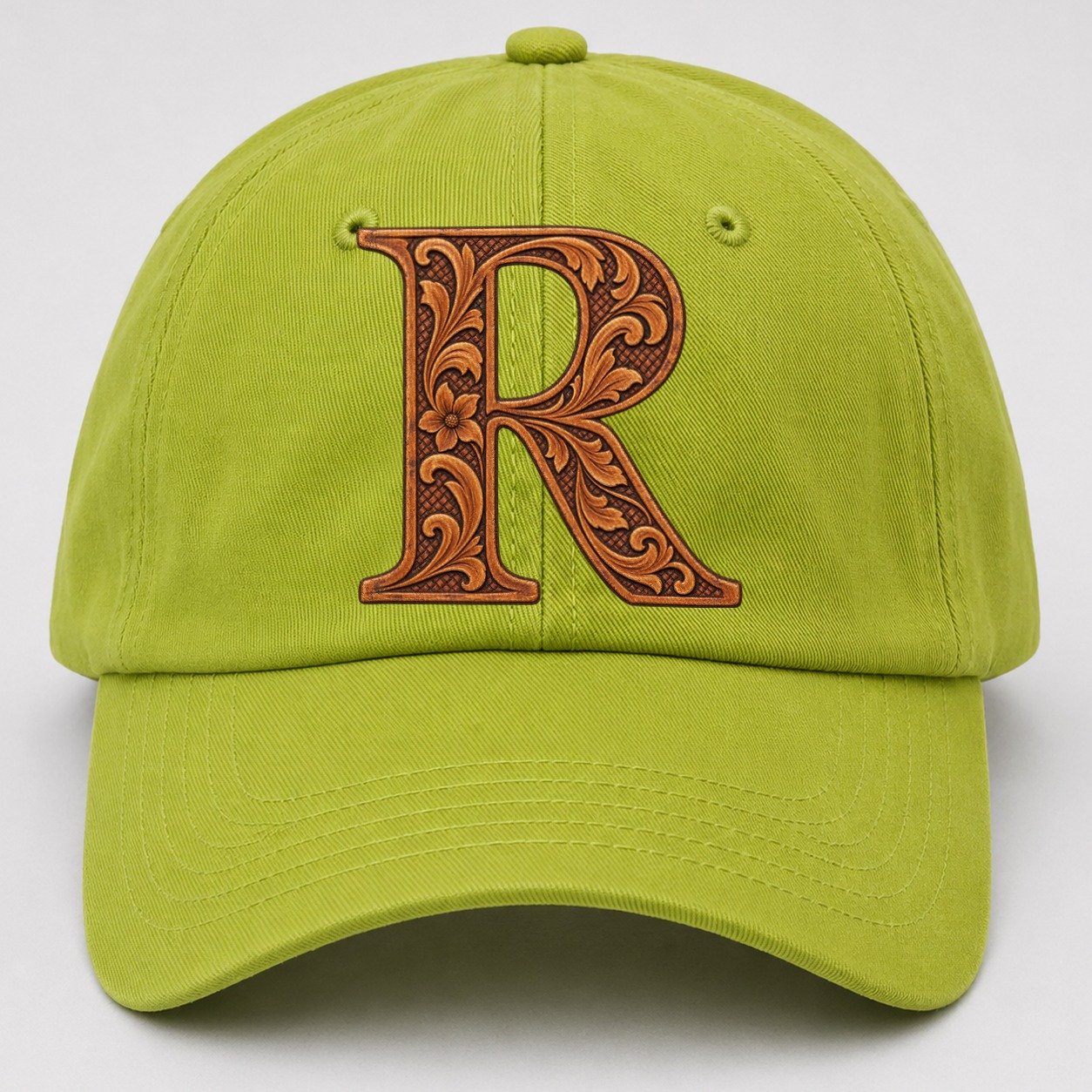 Tooled Leather R Monogram Baseball Cap – Fluorescent Green
