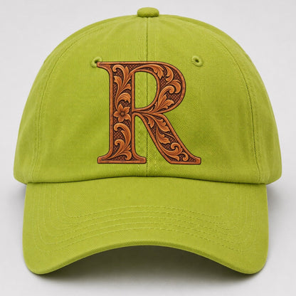 Tooled Leather R Monogram Baseball Cap – Fluorescent Green