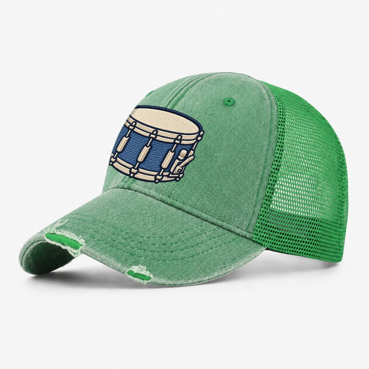 Snare Drum Tiny Solo Marks Washed Trucker Hat – Ink Green