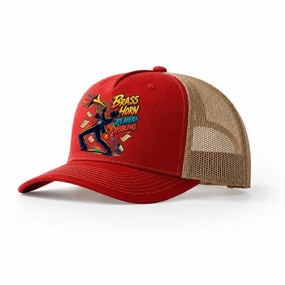 Brass Horn Player Problems Music Instruments Trucker Hat – Red Khaki