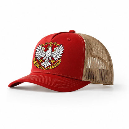 Poland Heraldic Crest Country Logos Trucker Hat – Red Khaki