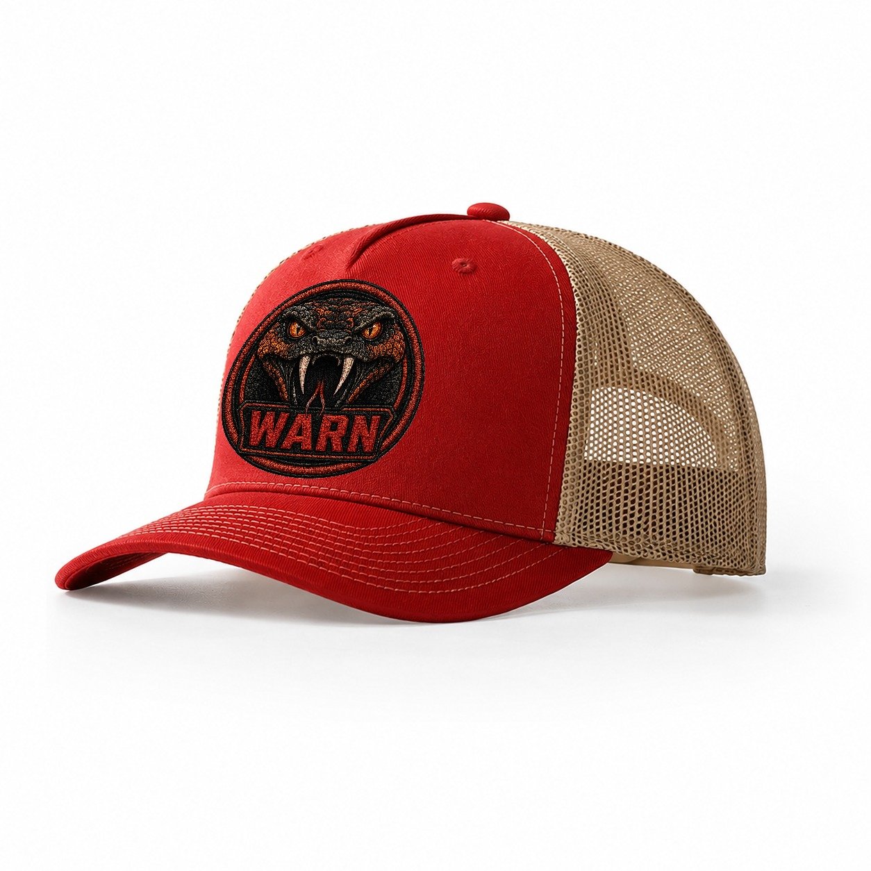 Rattlesnake Warn Badge Trucker Hat – Red Khaki