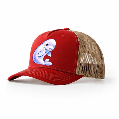Beluga Whale Gentle Turn Sea Sprite Trucker Hat – Red Khaki