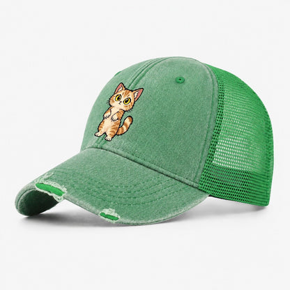 Munchkin Standing Up Peeking Cats Washed Trucker Hat – Ink Green