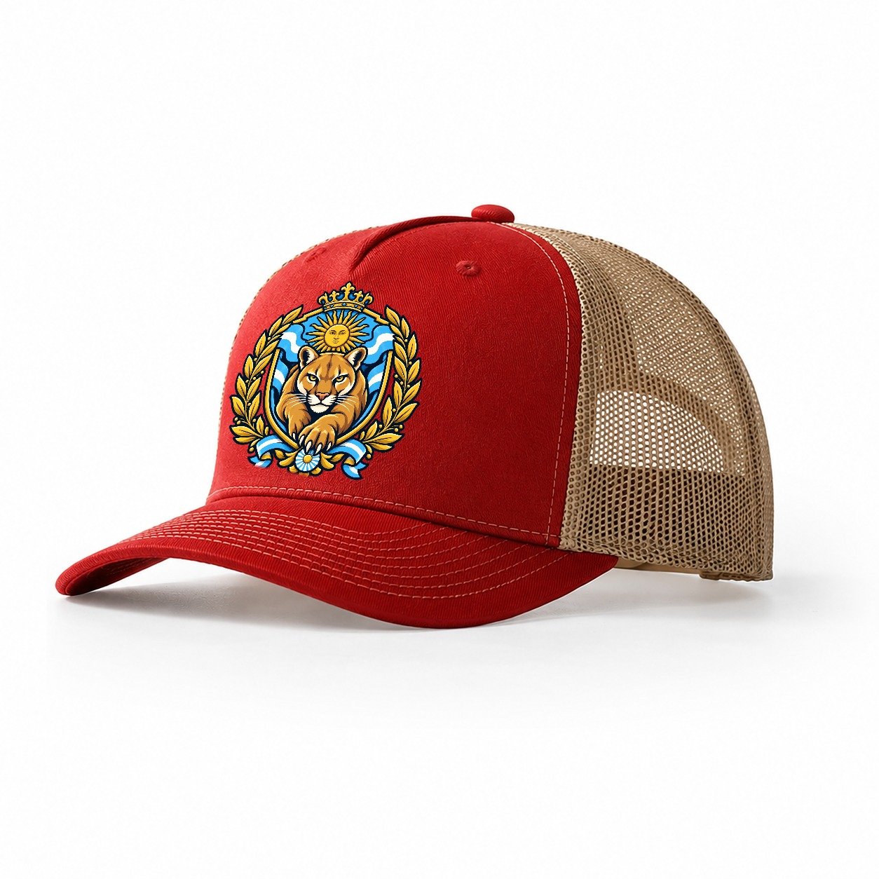 Argentina Heraldic Crest Country Logos Trucker Hat – Red Khaki