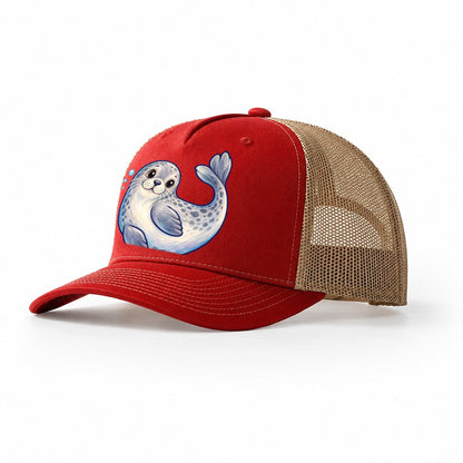Seal Side Roll Sea Sprite Trucker Hat – Red Khaki