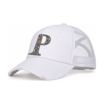 Wildflower P Monogram Women's Ponytail Trucker Hat – White White