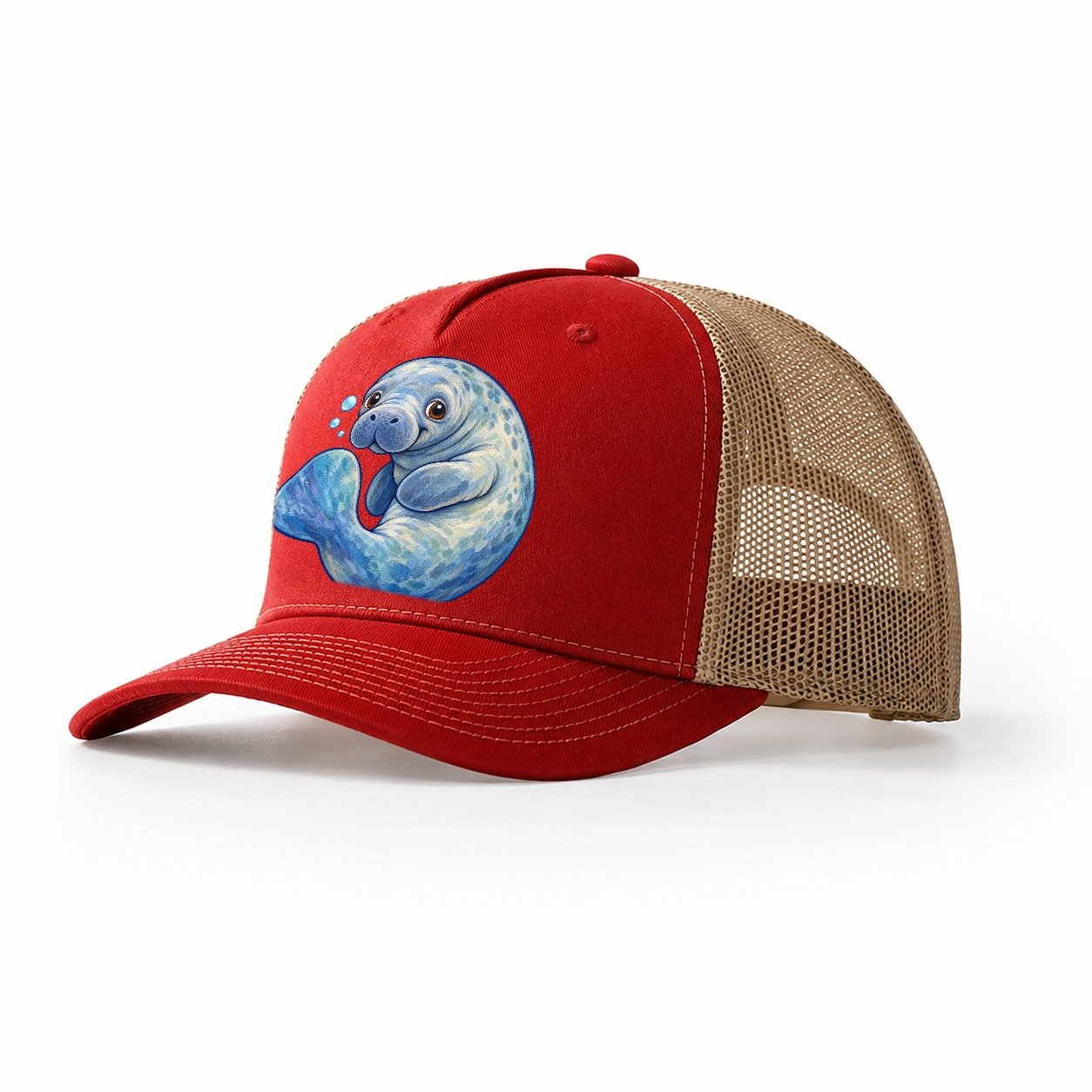 Manatee Curled Drift Sea Sprite Trucker Hat – Red Khaki
