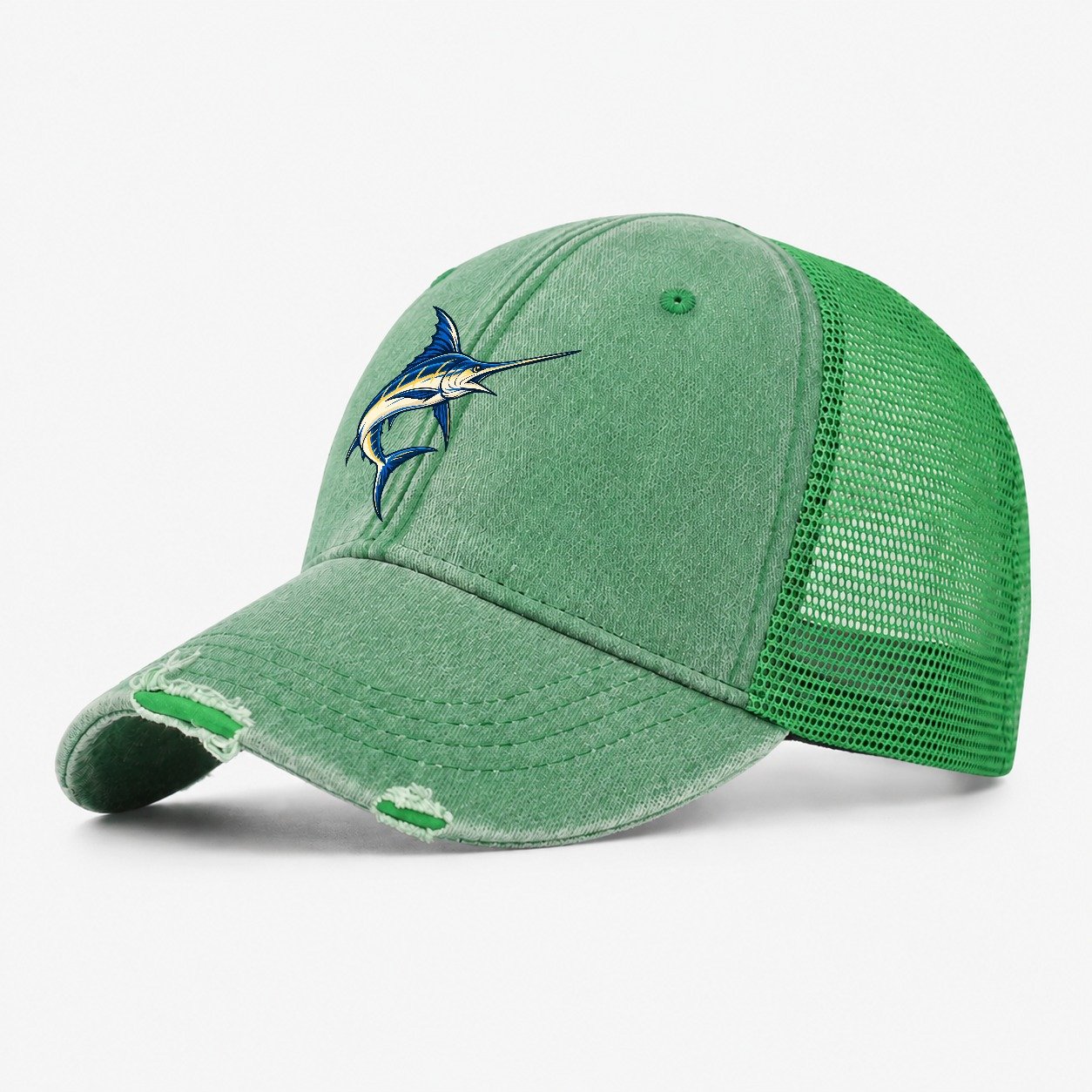 Swordfish Blade Fishing Elegant Washed Trucker Hat – Ink Green