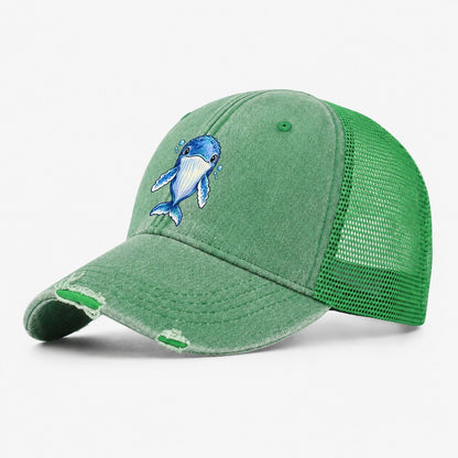 Humpback Whale Front Float Sea Sprite Washed Trucker Hat – Ink Green