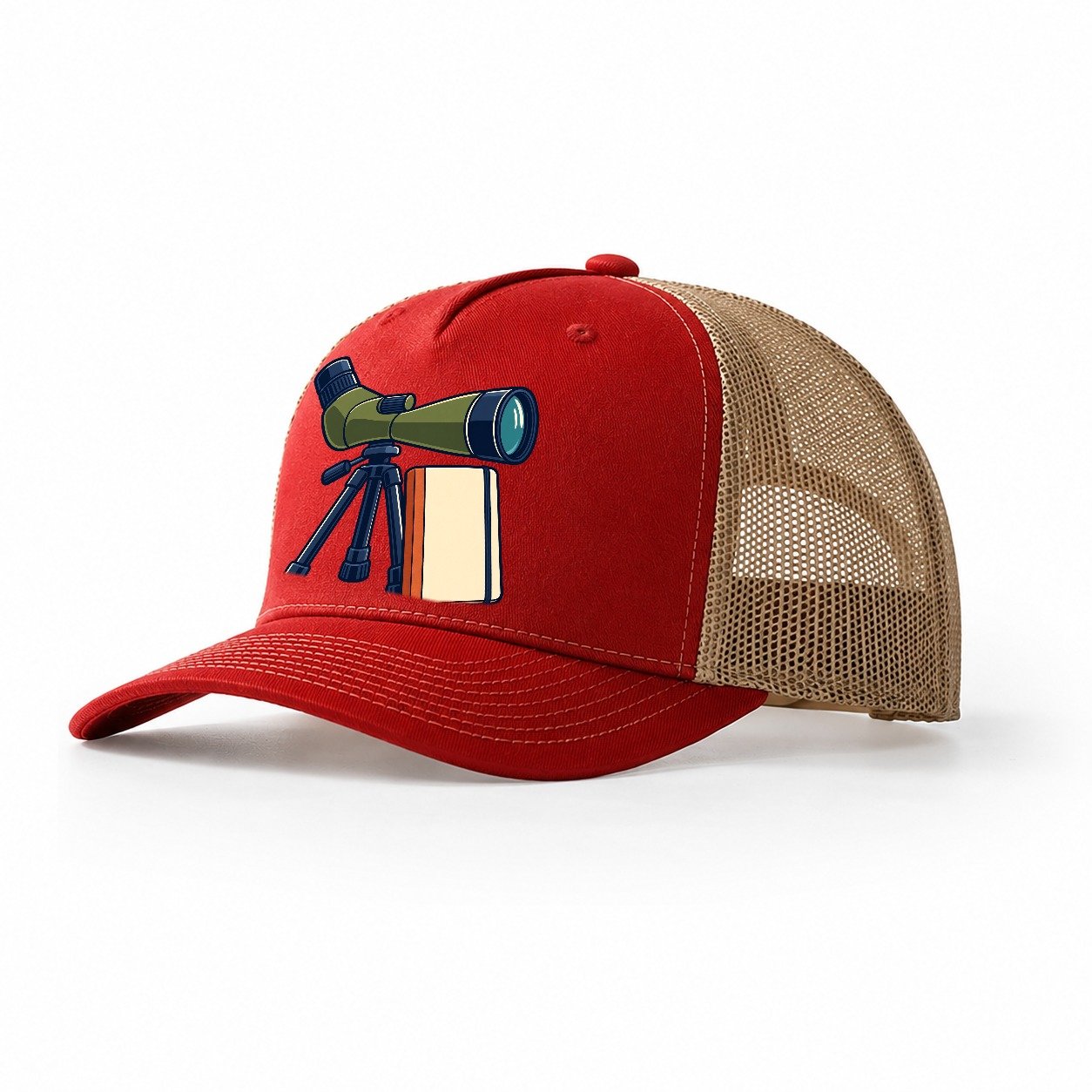 Spotting Scope And Notebook Birdwatching Trucker Hat – Red Khaki