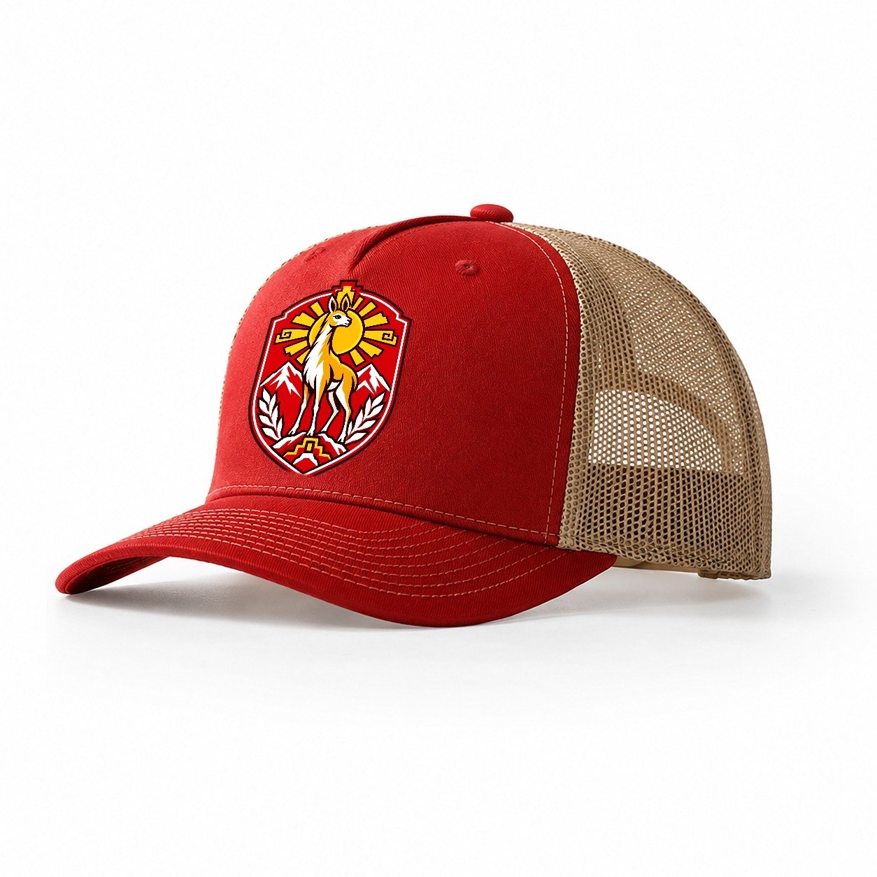 Peru Minimal Emblem Country Logos Trucker Hat – Red Khaki