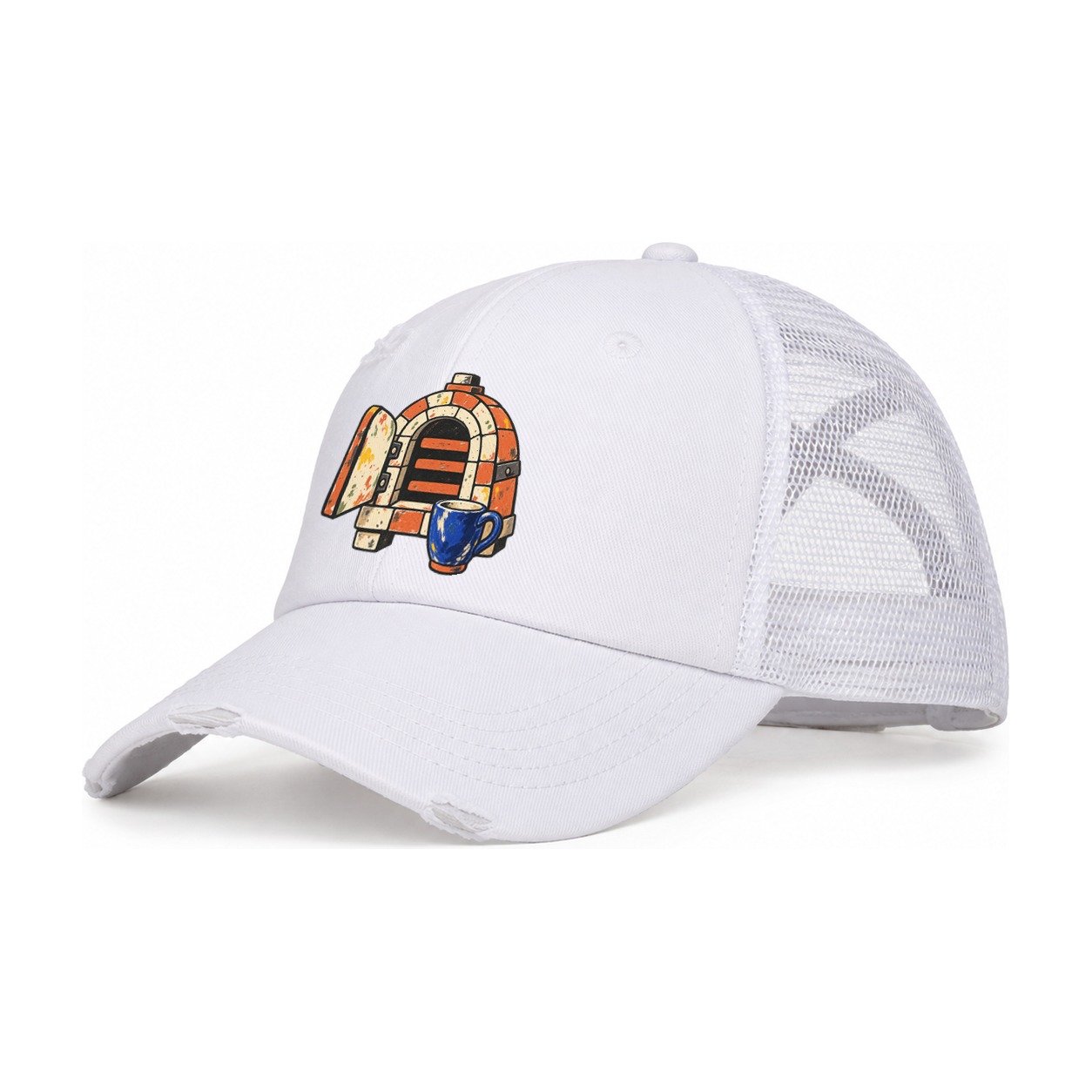 Kiln Day Clay Color Makers Women's Ponytail Trucker Hat – White White